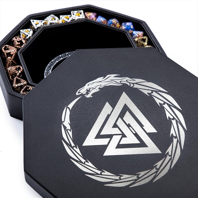 Soar Forge Dice Tray for DND and RPG - Beautiful Valknut and Dragon 9 Inch Rolling Tray Compatible with Dungeons and Dragons and Tabletop RPGs - Box Storage to Protect Dice - Image 1